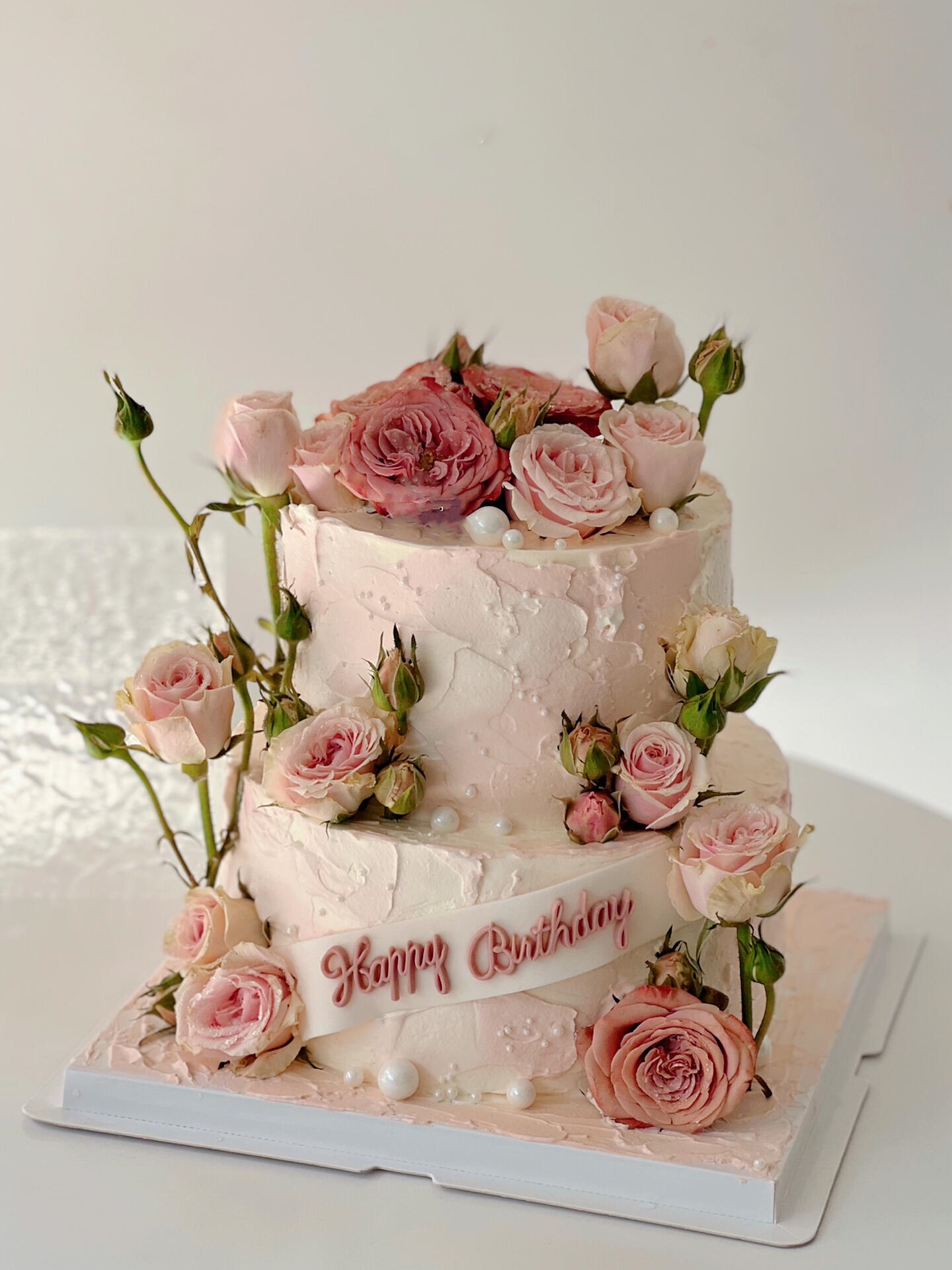 玫瑰森林卡布奇诺鲜花双层蛋糕