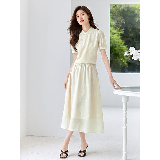 【专属特价】熙世界新中式轻国风套装裙24夏季短袖斜襟立领上衣半身裙两件套 商品图4