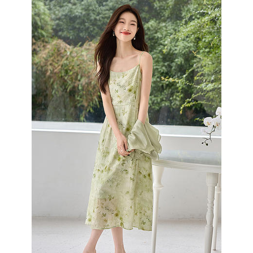 【专属特价】熙世界禅意新中式套装夏新款斜襟天丝上衣吊带连衣裙国风两件套 商品图2