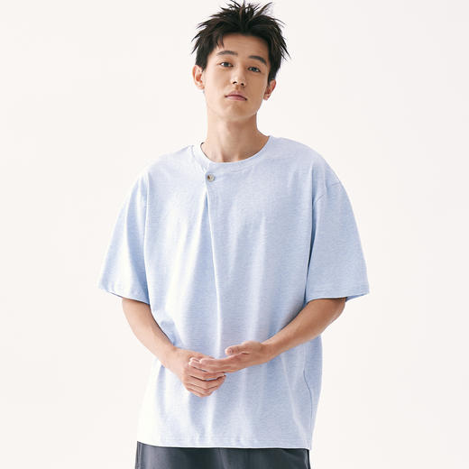 零意义 meanil 男女款斜门襟纽扣结构感T恤 商品图1