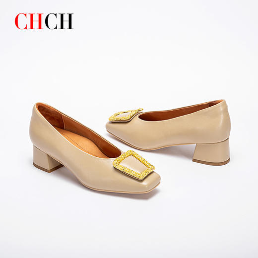 CHCH平衡鞋气质通勤方扣装饰法式复古方跟女式单鞋CN2B5171 商品图1