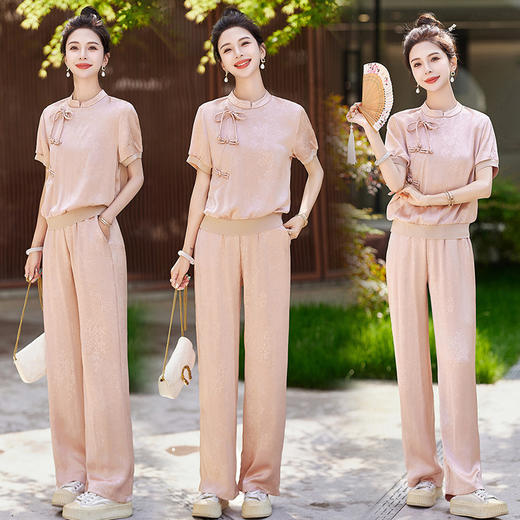 新中式阔腿裤套装夏季2024年新款高级感显瘦流行休闲盘扣两件套YLFS8897 商品图0
