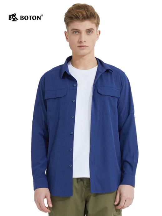 波顿翻领长袖速干深蓝色衬衫男春秋季个性潮流衬衣MS600121 商品图4