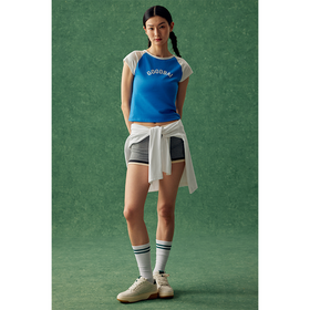 GOODBAI logo印花撞色插肩正肩收身飞袖T恤