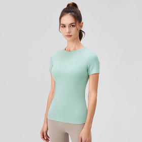 跃牌 【欲动春风】系列 女夏瑜伽短袖带胸垫裸感透气速干跑步健身T恤42243