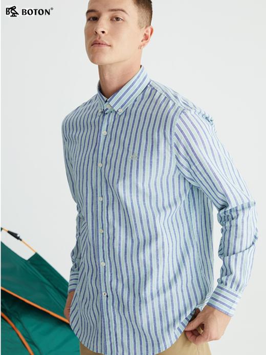 波顿条纹长袖衬衫男士春季韩版宽松百搭蓝绿纹帅气高端高级感衬衣MS663122 商品图2