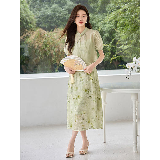 【专属特价】熙世界禅意新中式套装夏新款斜襟天丝上衣吊带连衣裙国风两件套 商品图4