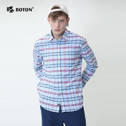 波顿春秋季男经典英伦休闲粉红蓝色格子衬衫高端衬衣MS557120 商品图4