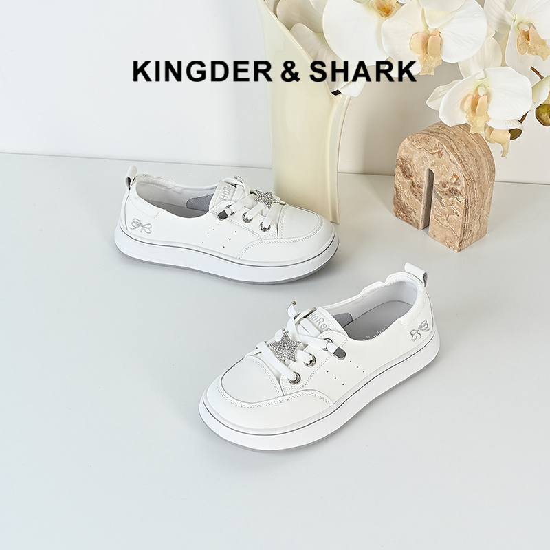 经典鲨2024年秋季新款韩版一脚蹬平底舒适通勤休闲小白鞋女KW336-D37021