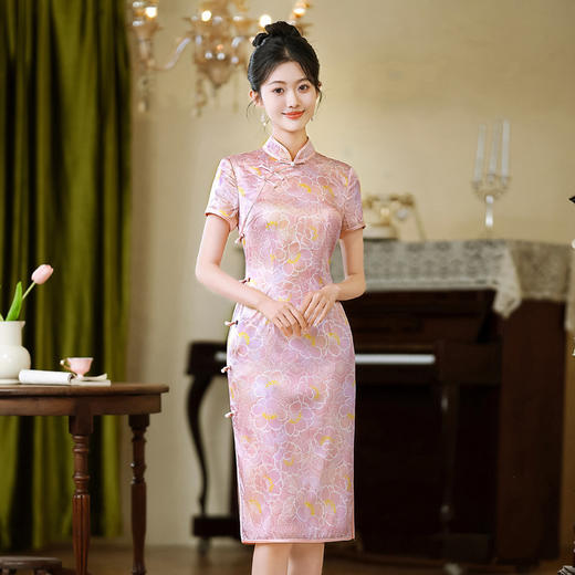 真丝旗袍中式桑蚕丝连衣裙手工缝制WXG 商品图0