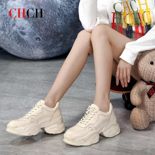 CHCH专柜同款时尚增高系带运动鞋老爹鞋真牛皮女鞋平衡鞋CN2B5091 商品图1