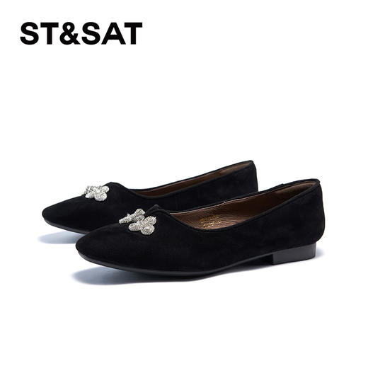 星期六黑色绒面盘口结舒适低跟单鞋SSC3111090 商品图6