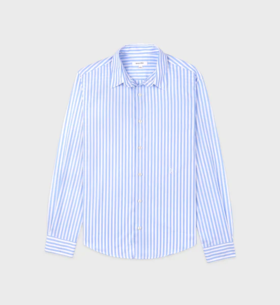 Sporty & Rich - SRC Embroidered Button Down White/Sky Blue Large Stripe/White - 女装 - 衬衫 - 蓝白条纹