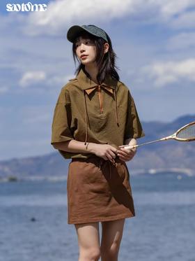 早乙女惠子saotome/STMPL242074/撞色立体绣花双层领polo短袖T恤