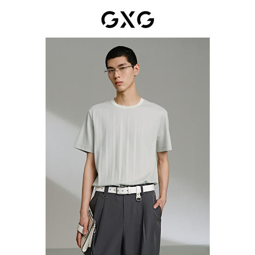 GXG灰绿色圆领短袖T恤G24X442041 商品图0