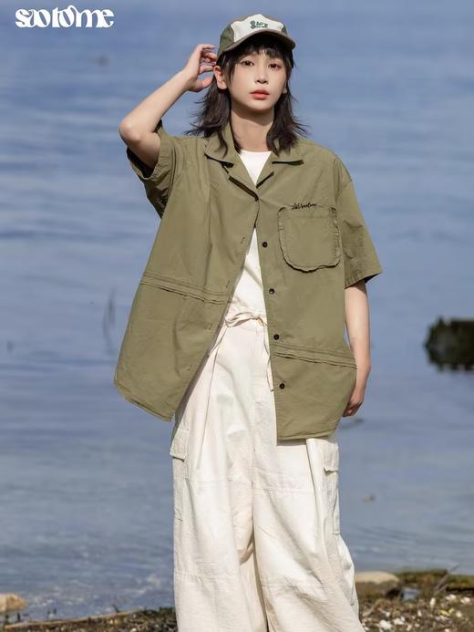 早乙女惠子saotome/STMCS242069/水洗毛边刺绣不对称切割短袖衬衫 商品图2