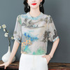 SMZ18516国风印花小衫女士夏季2024新款中老年妈妈宽松遮肚子套头休闲上衣 商品缩略图1