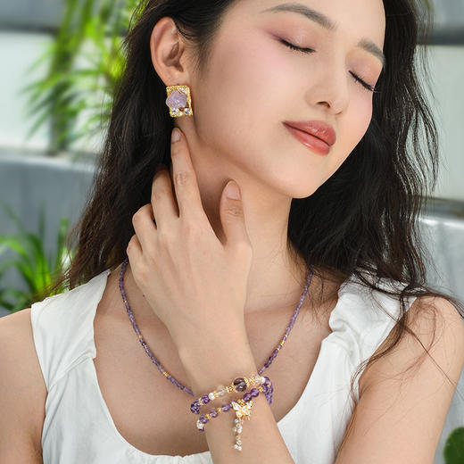 Manreya玛芮雅“紫气东来”幸运天然紫水晶矿石耳环 商品图7