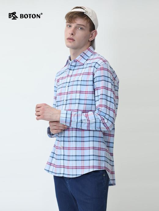 波顿春秋季男经典英伦休闲粉红蓝色格子衬衫高端衬衣MS557120 商品图2