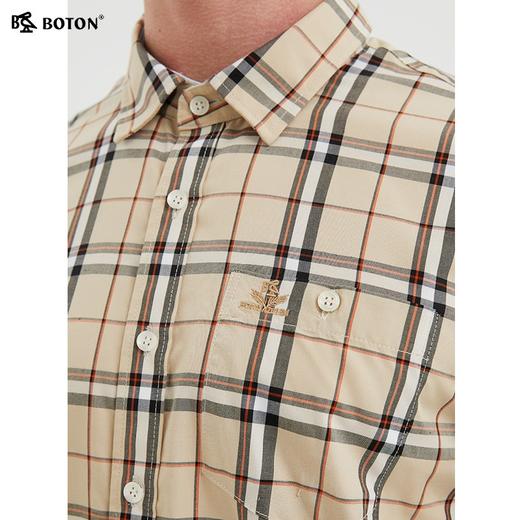 波顿格子衬衫男士高级感春季杏蓝色格纹长袖休闲高端抗菌薄荷衬衣MS657122 商品图3