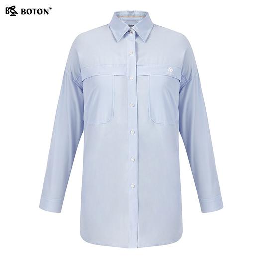 【第2件半价！尾货清仓不退换】波顿浅蓝色衬衫女中长款春季宽松上衣外穿百搭长袖港风衬衣LS933122 商品图5