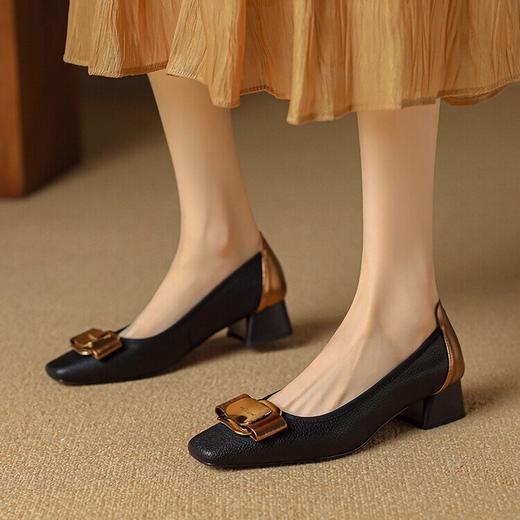 【预售5天】羊皮通勤鞋粗跟单鞋女2024秋法式高跟鞋韩版小香风中跟玛丽珍鞋MLNS&DDY649 商品图3