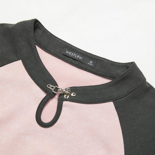 西遇新中式立领插肩袖短袖女新款褶皱抽绳显瘦短款T恤10540180/V0050548 商品图5