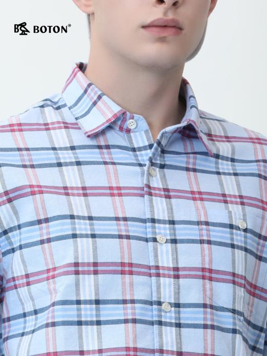 波顿春秋季男经典英伦休闲粉红蓝色格子衬衫高端衬衣MS557120 商品图3