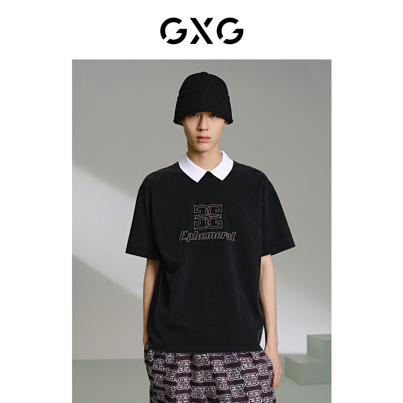 GXG深灰色圆领短袖T恤G24X442032
