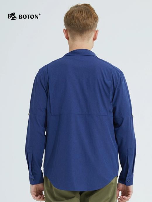 波顿翻领长袖速干深蓝色衬衫男春秋季个性潮流衬衣MS600121 商品图1