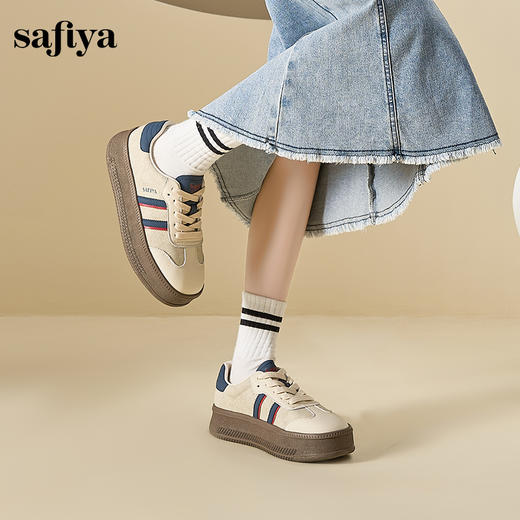 Safiya/索菲娅2024秋学院风复古拼色透气百搭轻便休闲厚底德训鞋 SF43112113 商品图2