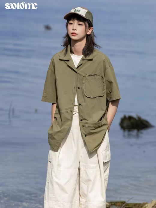 早乙女惠子saotome/STMCS242069/水洗毛边刺绣不对称切割短袖衬衫 商品图0