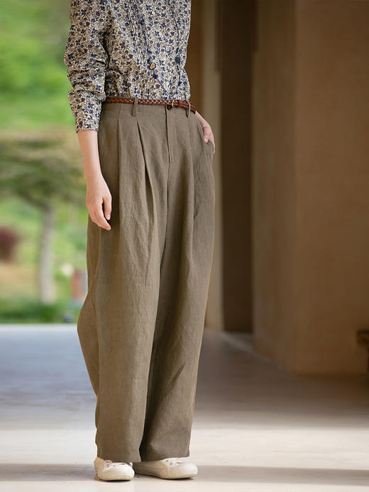 牧衣游原创 净色汉麻裤子女夏新款质朴禅意宽松百搭休闲裤 行云里 商品图1