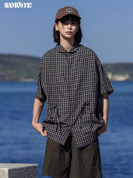 早乙女惠子saotome/STMCS242080/提花格纹青果领抽褶短袖衬衫 商品图3