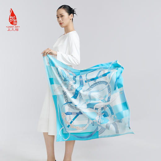 SAINTJOY/上久楷真丝方巾 双面印花真丝方巾  西域战马 FJS24025 商品图1