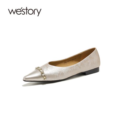 westory春夏新款法式尖头通勤单鞋气质粗跟黑色平底鞋女S24CE74351 商品图1