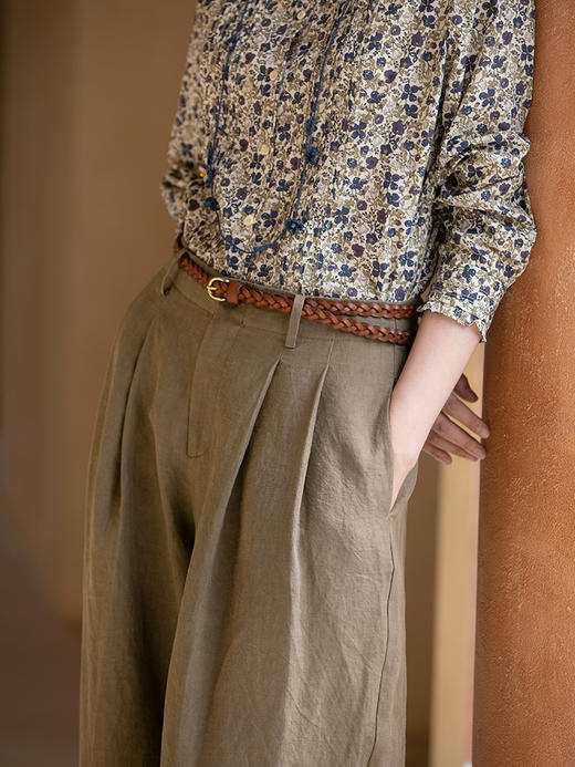 牧衣游原创 净色汉麻裤子女夏新款质朴禅意宽松百搭休闲裤 行云里 商品图3