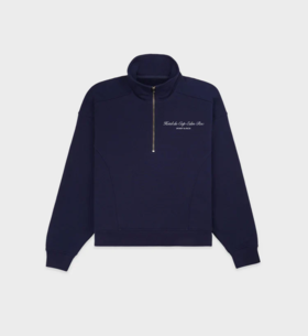 Sporty & Rich - Hotel du Cap Cursive Quarter Zip - Navy - 女装 - 半拉链卫衣 - 深蓝色