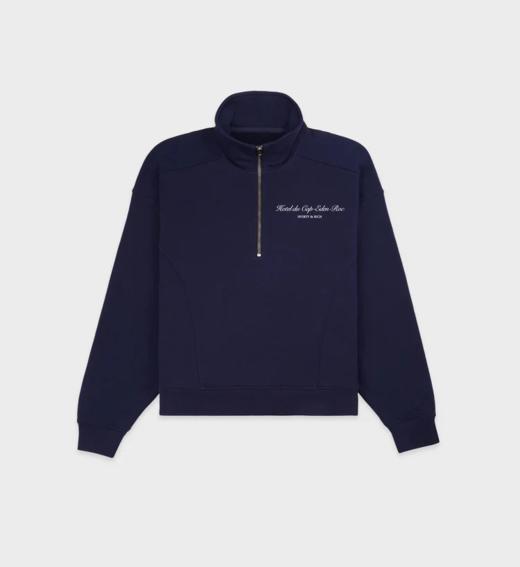 Sporty & Rich - Hotel du Cap Cursive Quarter Zip - Navy - 女装 - 半拉链卫衣 - 深蓝色 商品图0