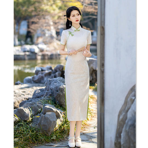 素雅时尚长款少女款蕾丝旗袍2024夏季新款改良中式年轻日常旗袍SYK281770 商品图3