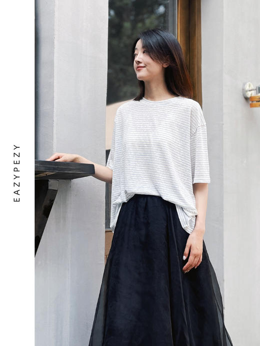 2024SS 圆领亚麻条纹T恤 商品图2