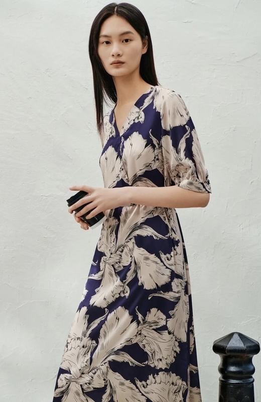 【E】真丝V领连衣裙-B07888 商品图0