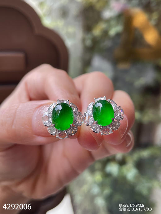 老坑玻璃种帝王绿蛋面耳钉【4292006】具体价格微信咨询 商品图3