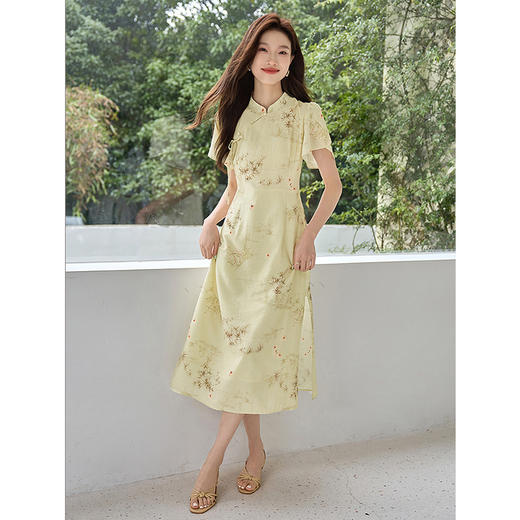 【五折购】熙世界《墨竹红梅》改良旗袍裙女2025夏季新中式国风印花连衣裙 商品图4