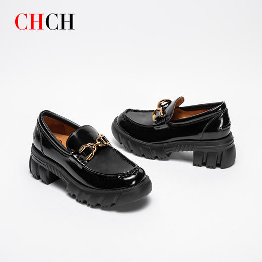 CHCH漆皮职场日常低跟乐福鞋女单鞋舒适羊皮内里平衡鞋CN2B5211 商品图4