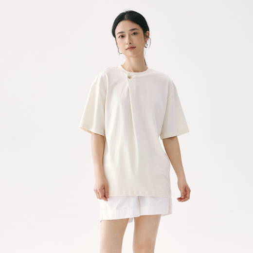 零意义 meanil 男女款斜门襟纽扣结构感T恤 商品图7