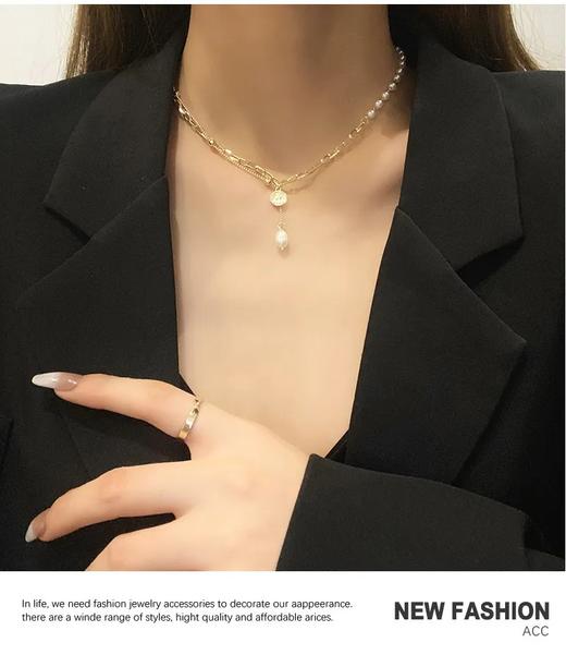 法式复古吊坠项链拼接珍珠锁骨链 商品图1