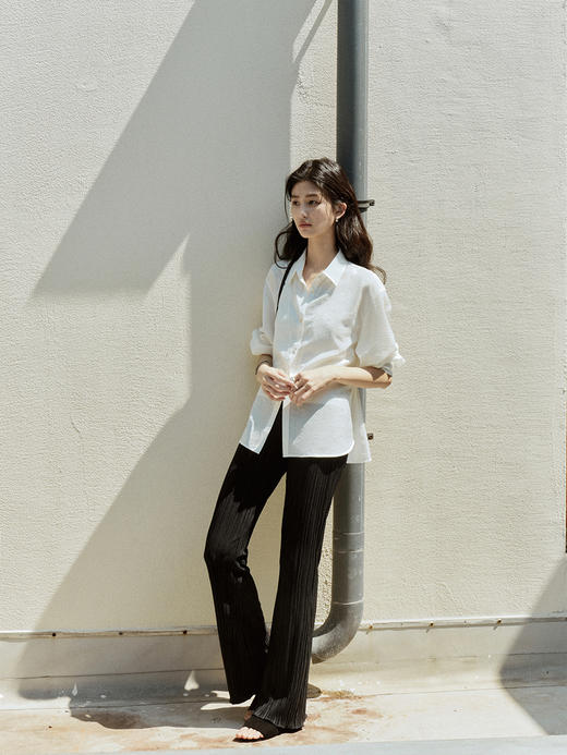 【现货】Even Vintage|丝光质感 柔顺百搭修身微喇垂感压褶长裤 商品图2