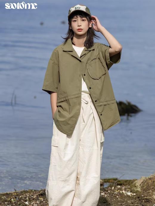 早乙女惠子saotome/STMCS242069/水洗毛边刺绣不对称切割短袖衬衫 商品图1