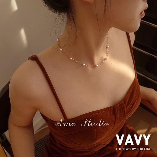 ins风轻奢 天然淡水珍珠近圆强光高级感满天星18k金锁骨链气质项链 商品图2